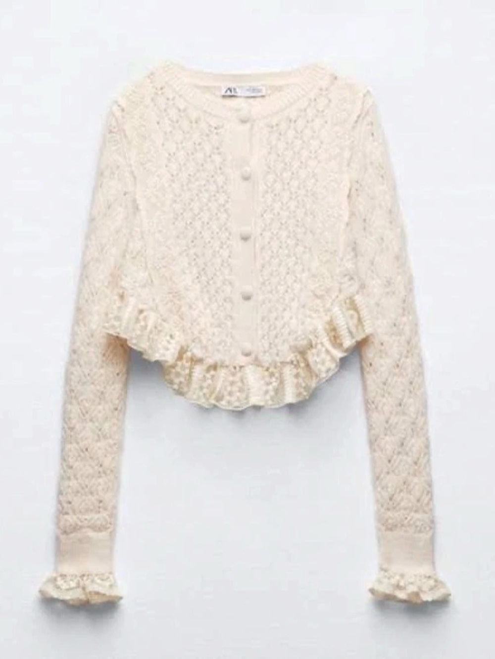 Zara Cream Knit Ruffle Cardigan